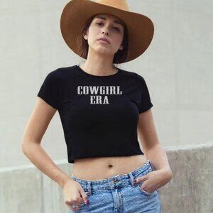 Cowgirl Era Black Crop Top Baby Tee